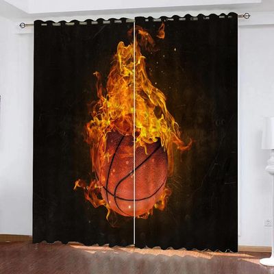 MEVASA Basketball Curtains for Boys' and Girls' Teen Rooms, 3D Burning Basketball Blackout Curtains, 220 x 215 cm W x H