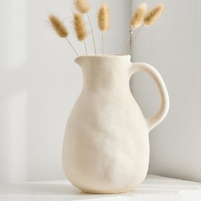 Octdays Rustic White Ceramic Vase with Handle