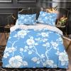 White Floral 3D-Printed Duvet Cover Set on Sky Blue, 3-Piece, Soft Microfiber, Super King 260 x 220 cm view 3