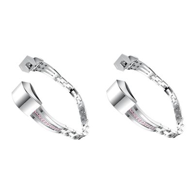 HOMSFOU 2-Piece Stainless Steel Rhinestone Link Band for Smartwatch, Silver and Rose, for Alta and Alta HR