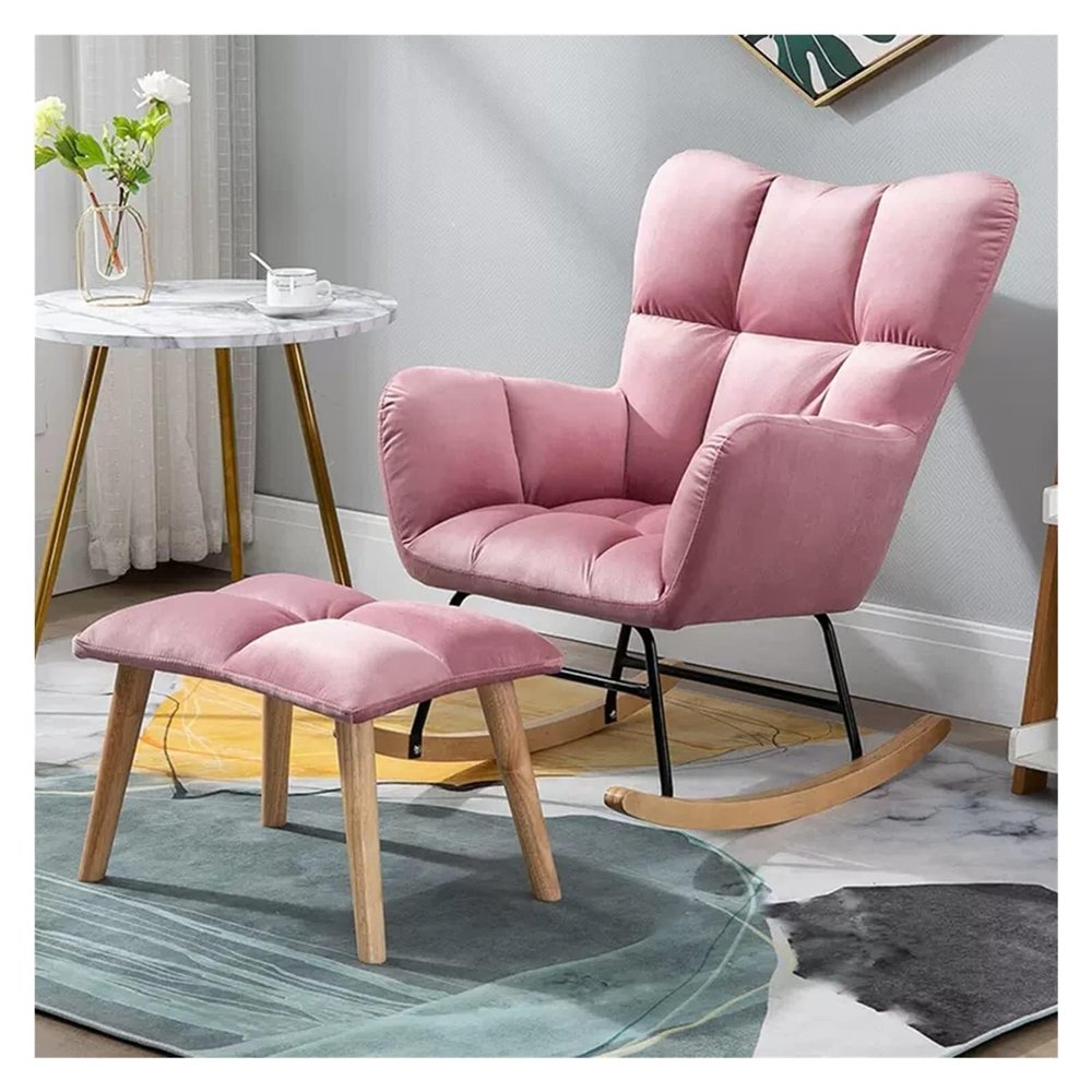 YXCUIDP HBSSP Velvet Rocking Chair with Ottoman, Pink