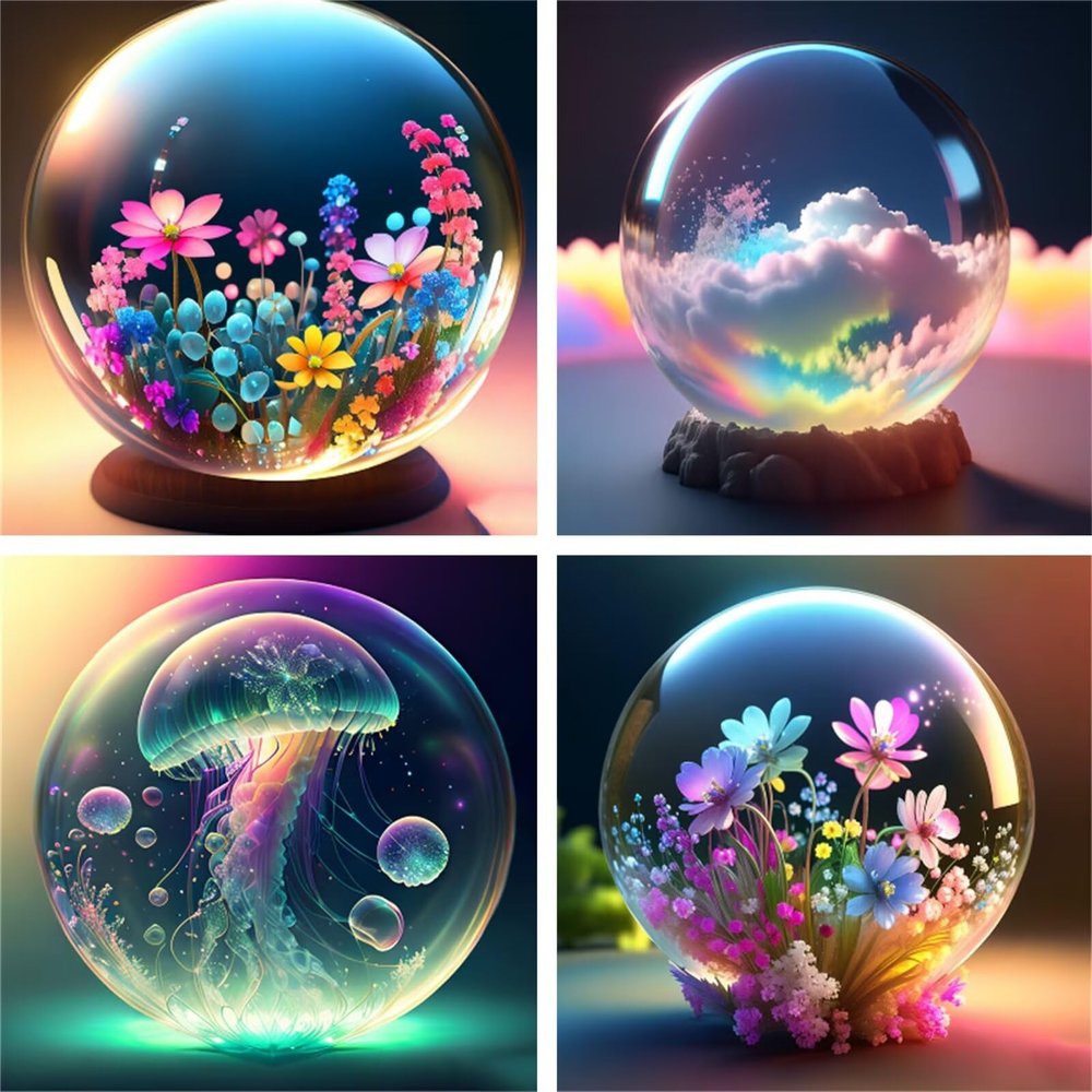 5D Full Drill Diamond Painting Set, 4-Pack, Square Jellyfish Designs, 25 x 25 cm