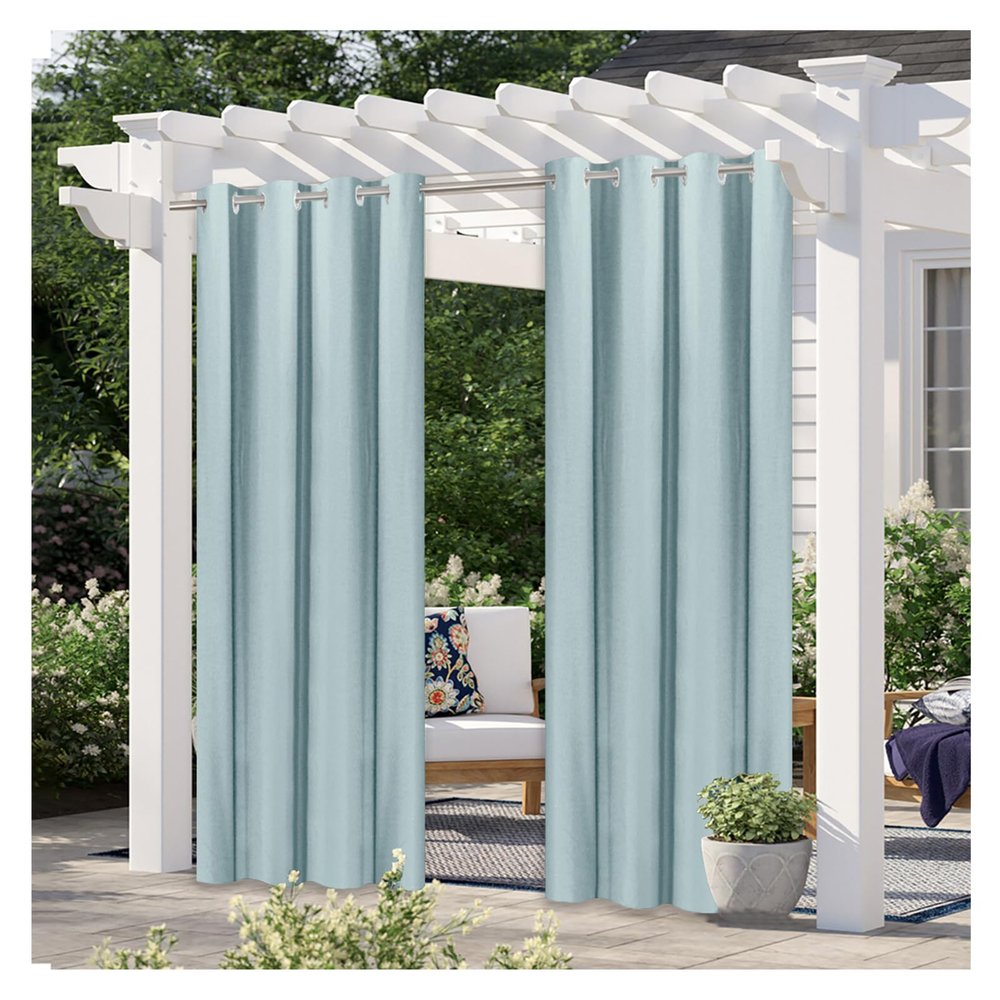 Waterproof Outdoor Curtains, 2-Piece Set, W500 × H213 cm, Linen-Look Privacy and Sun Protection