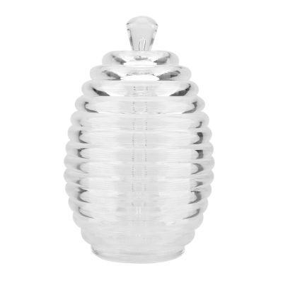 Qcwwy Honey Storage Dispenser Jar, 256 mL, Transparent Beehive-Shaped Honey Jar with Drip Stick
