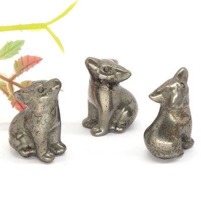 DQFOCPHHAA 1.2-Inch Wolf Statue, Natural Amethyst-Obsidian Crystal, Hand-Carved Animal Figurine, Reiki Quartz, Handicraft, Home Decor (Color: Pyrite, Size: One Size)