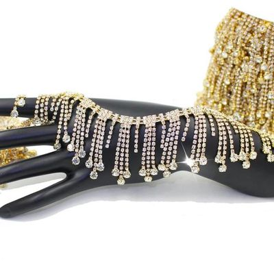 1 Yard Gold Crystal-Style Handmade Rhinestone Fringe Trim
