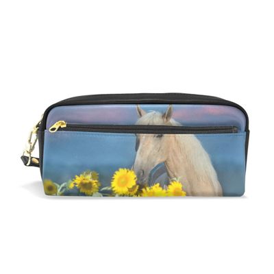 SJOAOAA Palomino Horse and Sunflower Field Pencil Case for Kids