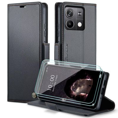 FERLAN Wallet Case for Xiaomi Redmi Note 13 5G with 2 Tempered Glass Protectors, Premium PU Leather, RFID Blocking, Card Slots, Black