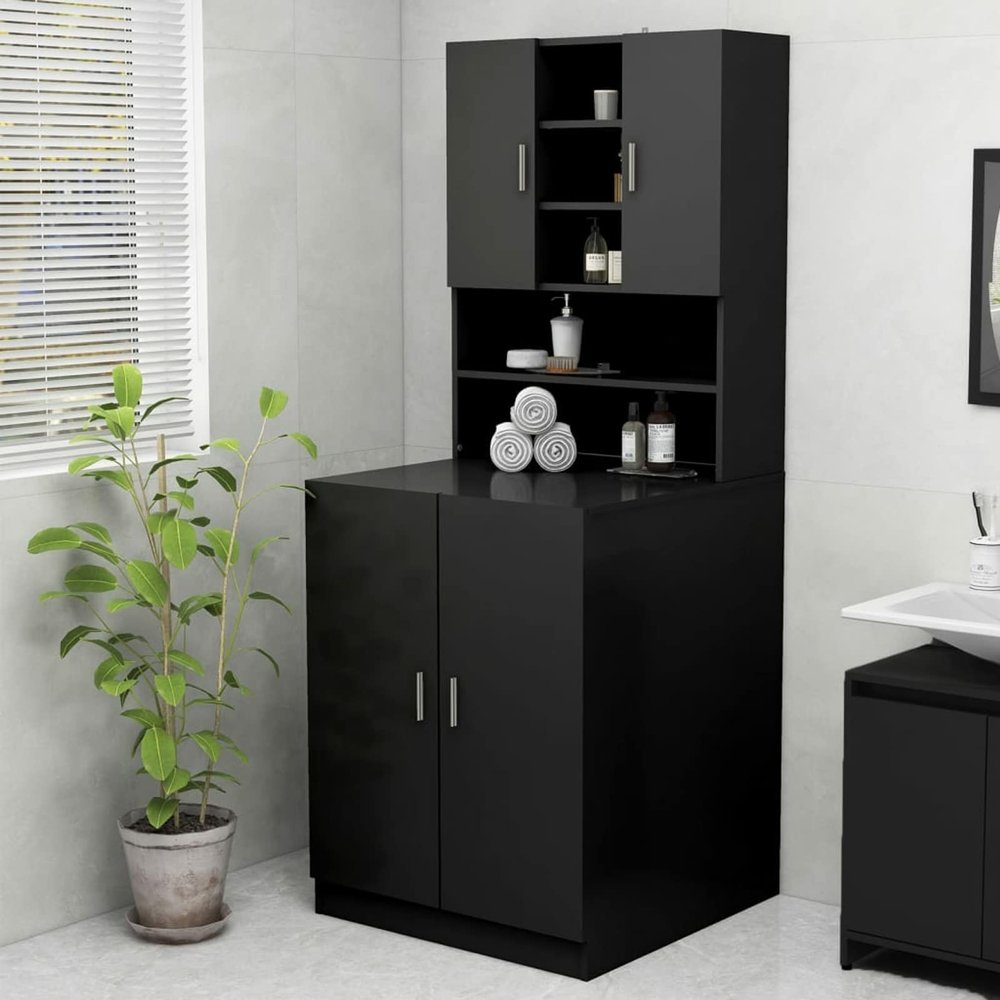 Camerina Black Washing Machine Cabinet 70.5 x 25.5 x 90 cm