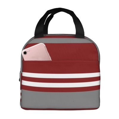 LaVami Red, Gray and White Stripe Insulated Lunch Bag