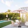 270 cm Patio Umbrella, Pink and White Striped Wooden Market Umbrella with Pulley, UV Protection view 2
