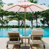 270 cm Patio Umbrella, Pink and White Striped Wooden Market Umbrella with Pulley, UV Protection view 3