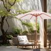 270 cm Patio Umbrella, Pink and White Striped Wooden Market Umbrella with Pulley, UV Protection view 4