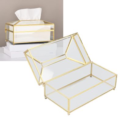 YLSZHYR Decorative Glass Tissue Box with Gold Frame