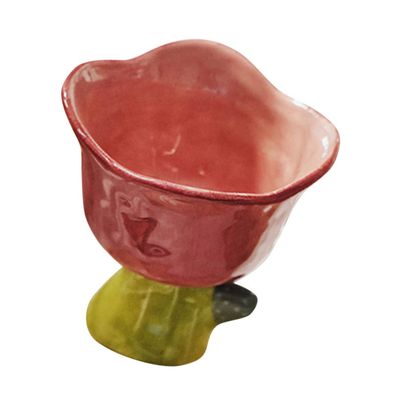 FUNOMOCYA Red Tulip-Shaped Ceramic Dessert Bowl