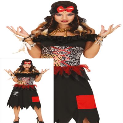 FIESTAS GUIRCA Voodoo Priestess Halloween Costume for Women, S (34–36), Black/Red/Multicolor