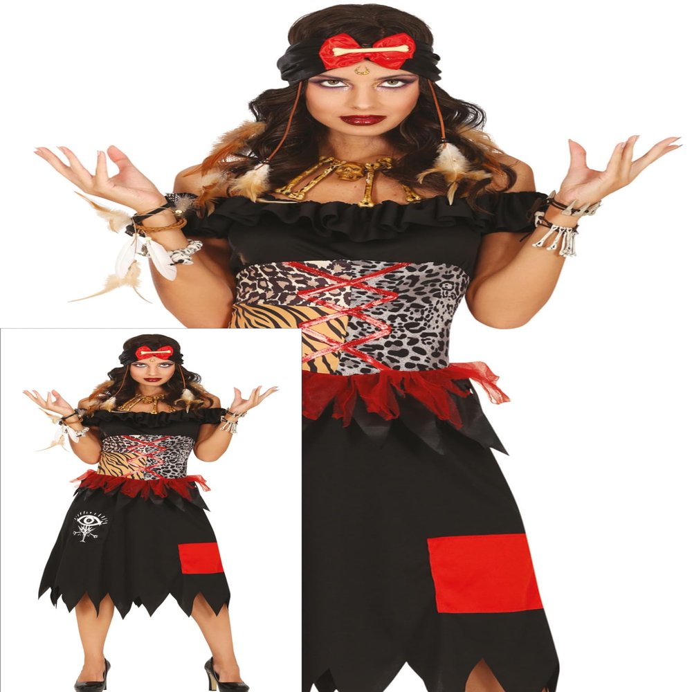 FIESTAS GUIRCA Voodoo Priestess Halloween Costume for Women, S (34–36), Black/Red/Multicolor