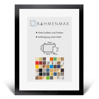Morena MDF Picture Frame 51 x 66 cm, High-Gloss Black, with Acrylic Glass