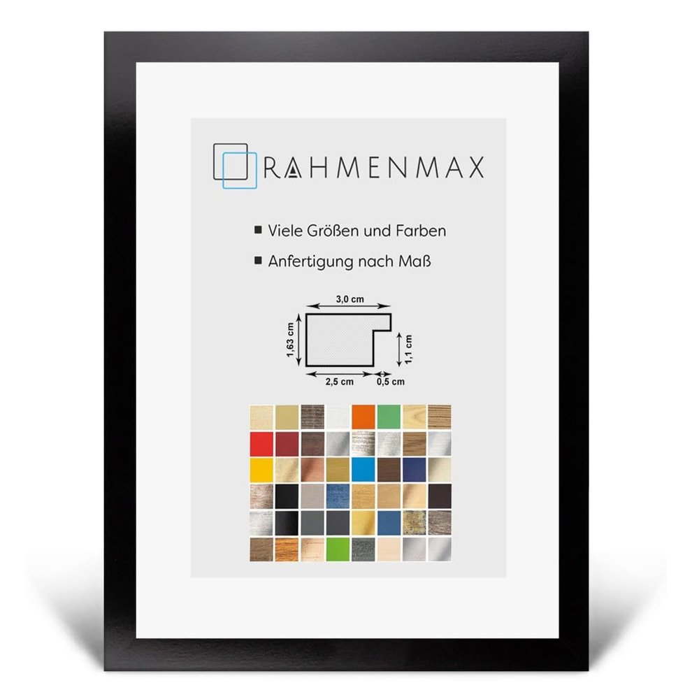 Morena MDF Picture Frame 51 x 66 cm, High-Gloss Black, with Acrylic Glass
