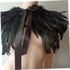 VALICLUD 3-Piece Gothic Feather Cape with Green Accents for Cosplay, Halloween, and Evening Wear view 4