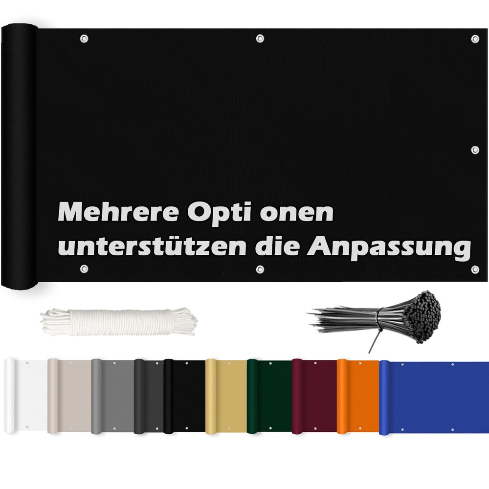 ROBAG Balcony Privacy Screen 130 x 1,800 cm, 160 g/m, with Nylon Cable Ties and Cord, Black