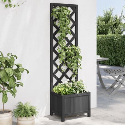 CIADAZ Planter with Trellis, Black, Solid Fir Wood, Outdoor Flower Pot, Cachepot, Window Box - 365478
