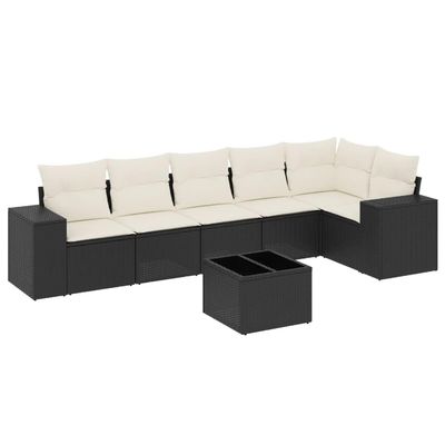 vidaXL 7-Piece Patio Sofa Set with Cushions Black Poly Rattan