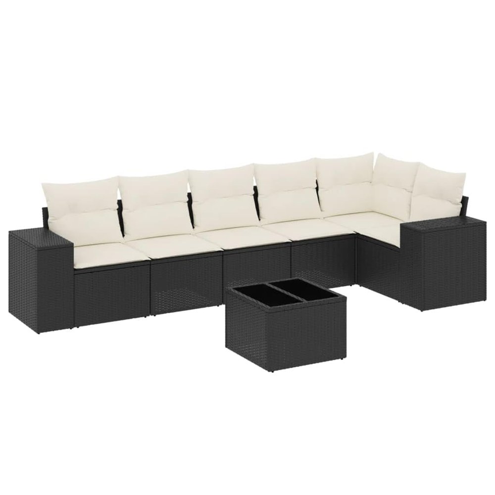 vidaXL 7-Piece Patio Sofa Set with Cushions Black Poly Rattan