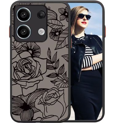 POUHYE Case for Xiaomi Redmi Note 13 5G, Soft Silicone Bumper, Matte Clear PC Back, 3D Rose Pattern