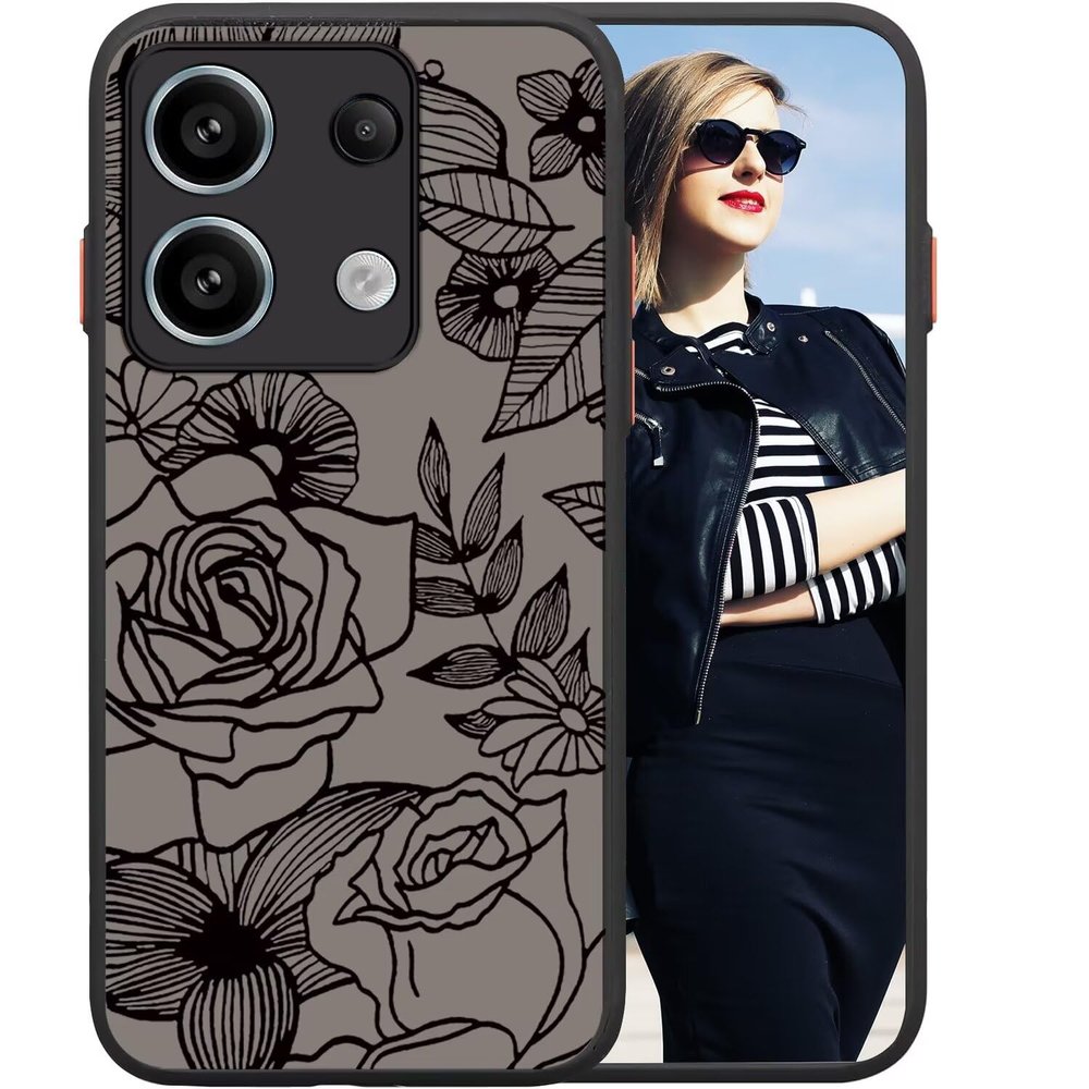 POUHYE Case for Xiaomi Redmi Note 13 5G, Soft Silicone Bumper, Matte Clear PC Back, 3D Rose Pattern