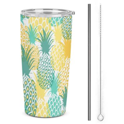 Pineapple Insulated Stainless Steel Tumbler with Lid and Straw Brush, Double-Wall Travel Coffee Cup, 590 ml