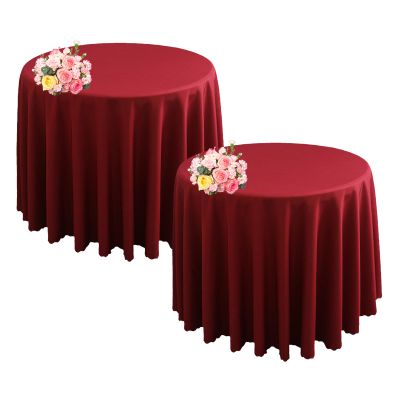 SHUOJIA Round Satin Tablecloth, Solid Polyester, 2-Pack, 220 cm, Deep Red