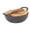 Topiky Cast Iron Wok Pan with 2 Handles and Wooden Lid, Uncoated Traditional Chinese Wok, Flat-Bottom Deep Frying Pan for Electric, Induction, and Gas Stoves view 2