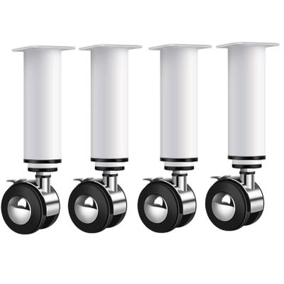 JIAJUTUI001 DIY Adjustable Furniture Legs with Braked Casters, 25–42 cm, 4-Pack, White