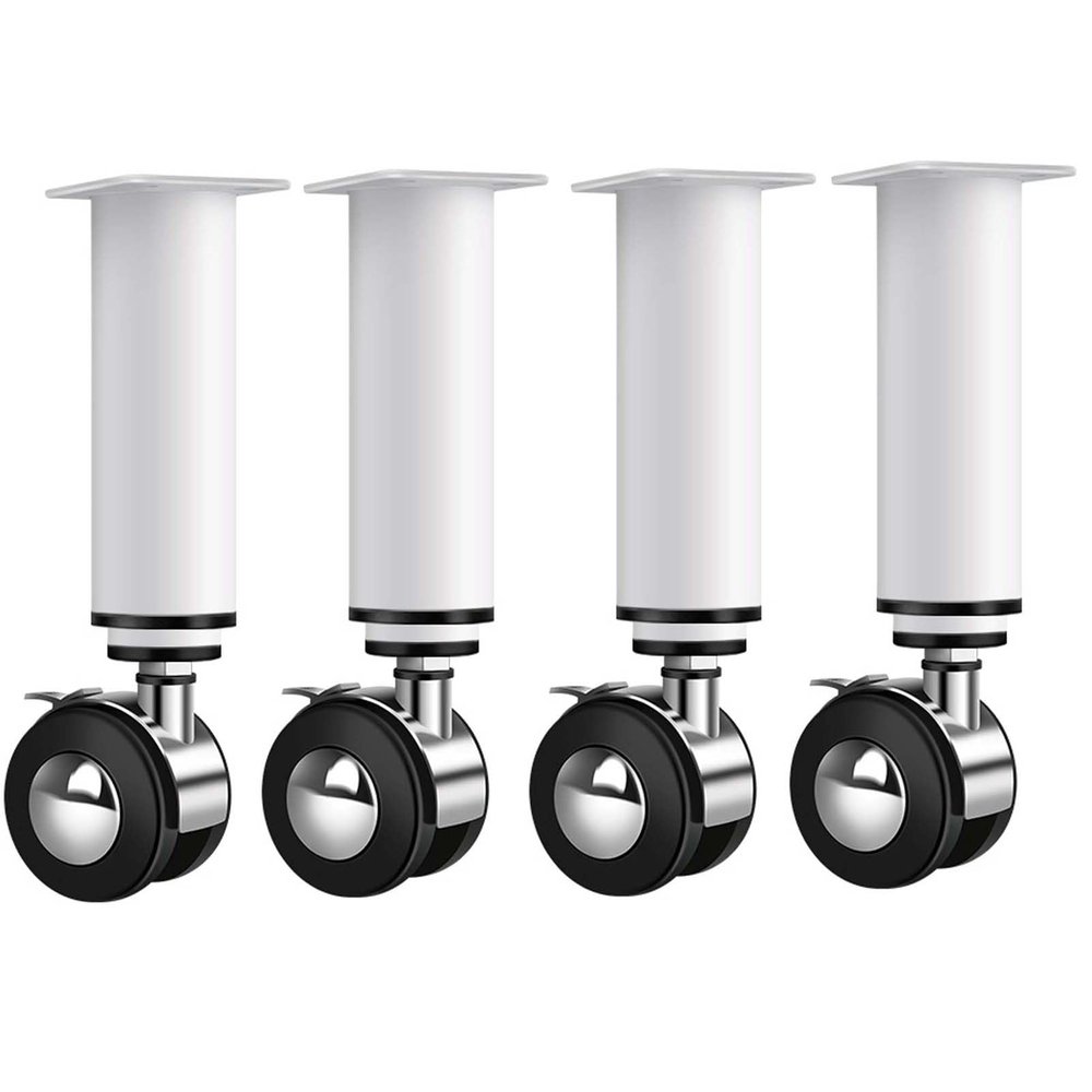 JIAJUTUI001 DIY Adjustable Furniture Legs with Braked Casters, 25–42 cm, 4-Pack, White