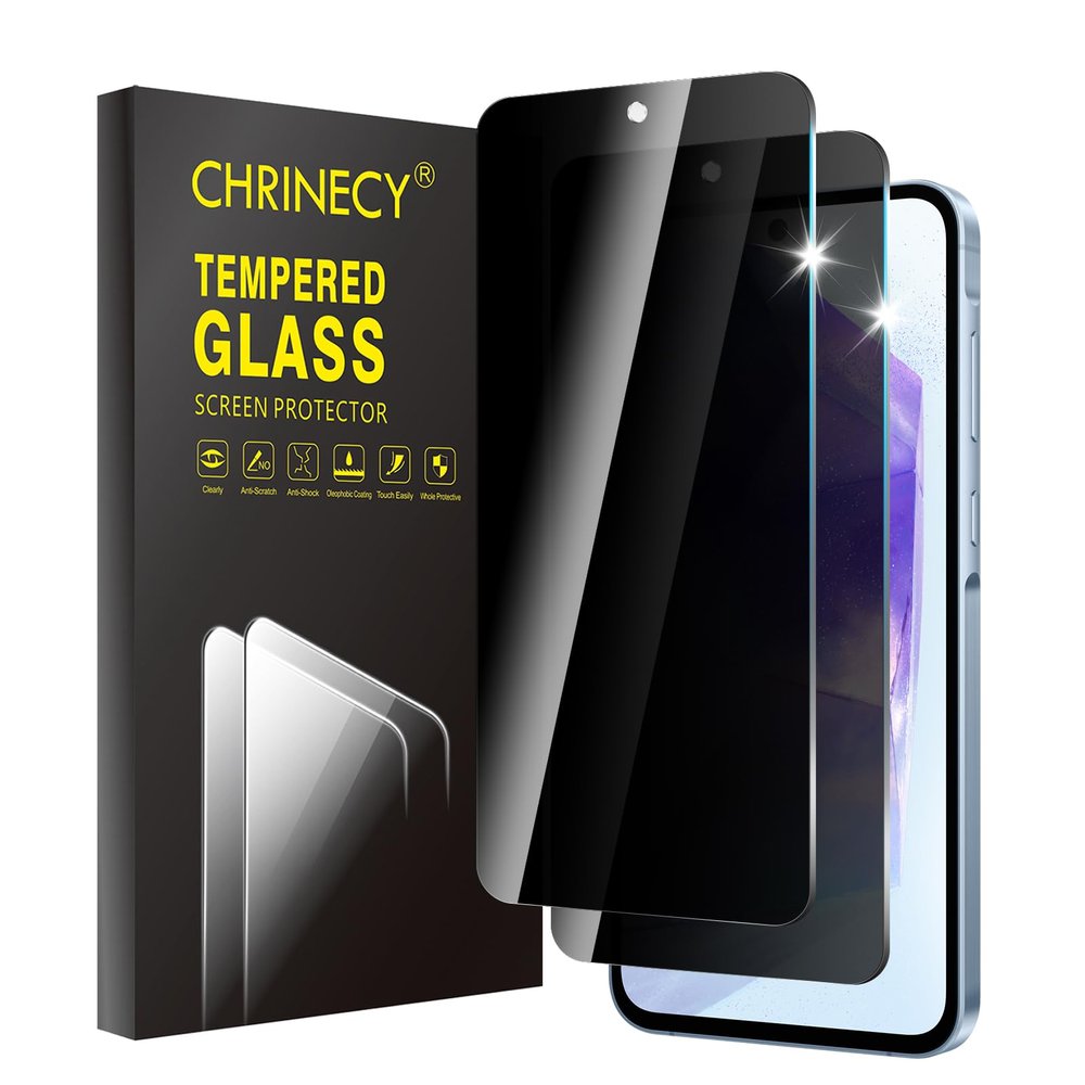 CHRINECY 2-Pack Privacy Screen Protector for Samsung Galaxy A55 5G, 9H Anti-Spy Tempered Glass, Scratch-Resistant, Anti-Fingerprint, Bubble-Free