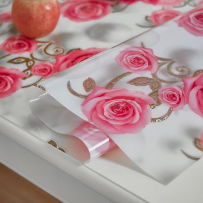Transparent Textured Flower-Pattern PVC Table Protector, 1 mm, Wipe-Clean, Non-Slip (G, 70 x 280 cm)