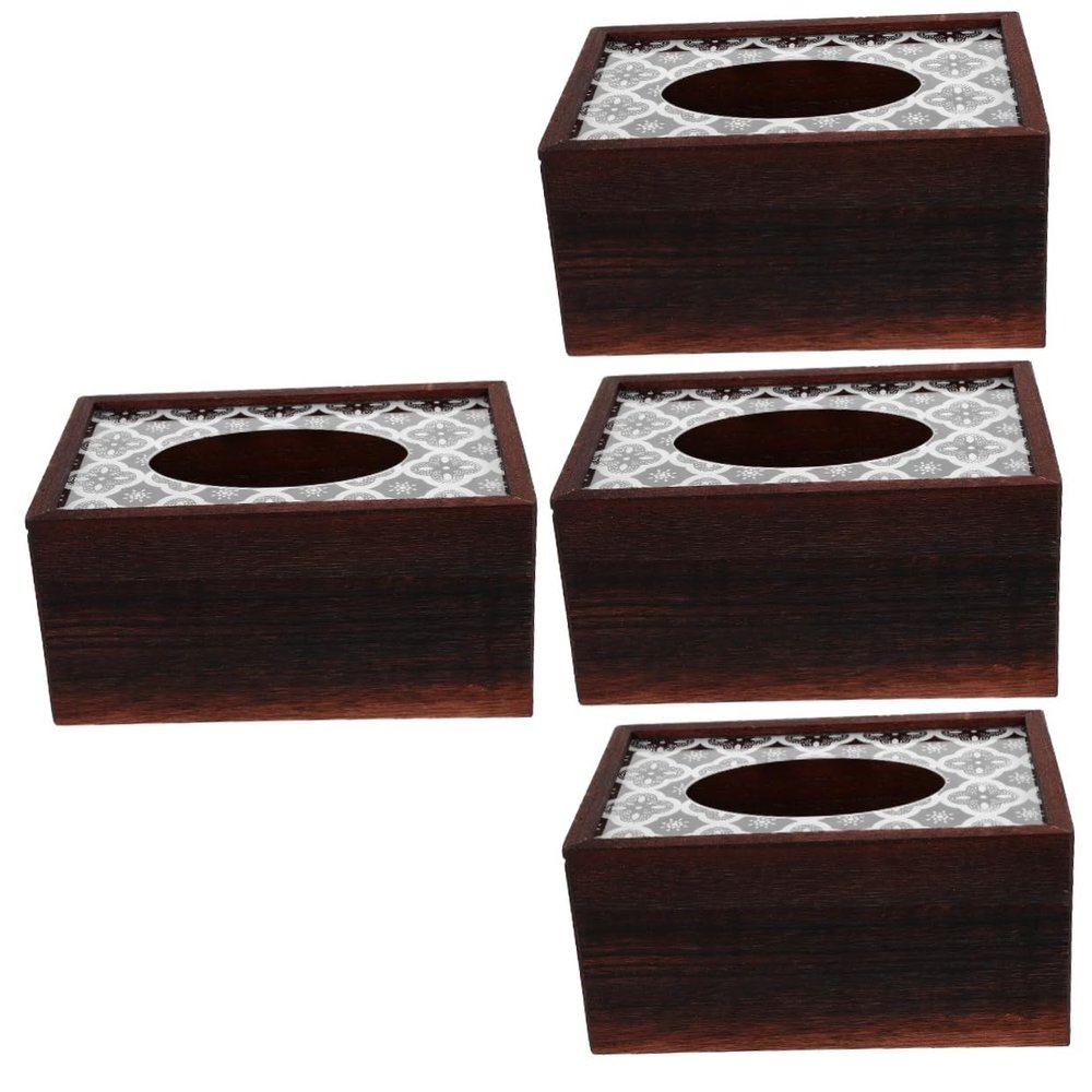 Alipis 4-Piece Wooden Tissue Box Set with Glass Sliding Lid, Elegant Napkin Holder for Living Rooms, Offices, and Public Spaces