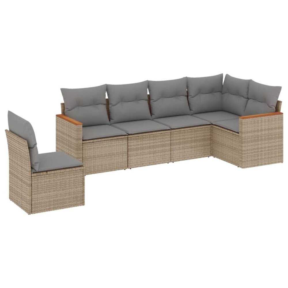 vidaXL 6-Piece Garden Sofa Set with Cushions Beige Poly Rattan