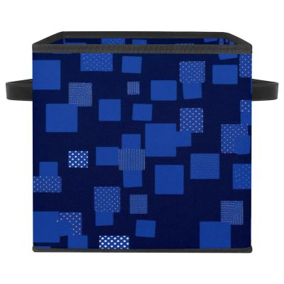 Foldable Cube Storage Basket with Leather Handles, Blue