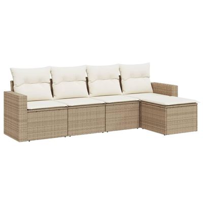 vidaXL 5-Piece Garden Sofa Set with Cushions, Storage and Beige Poly Rattan