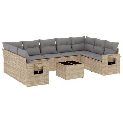 vidaXL 10-Piece Garden Sofa Set with Cushions Beige Poly Rattan