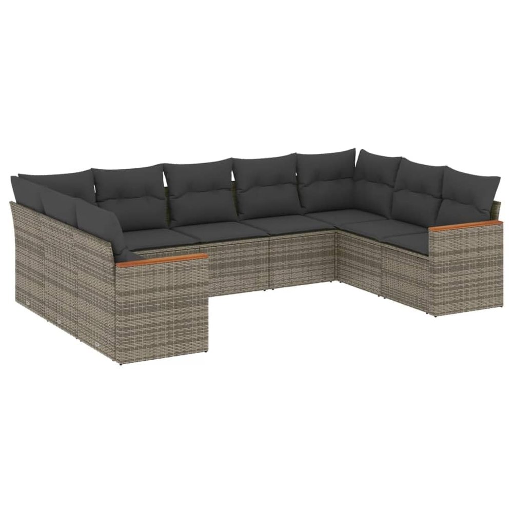 vidaXL 9-Piece Garden Sofa Set with Cushions, Gray Poly Rattan