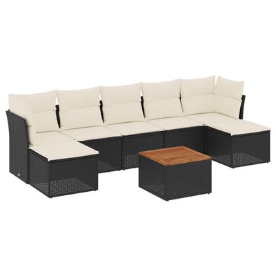vidaXL 8-Piece Garden Sofa Set with Cushions Black Poly Rattan