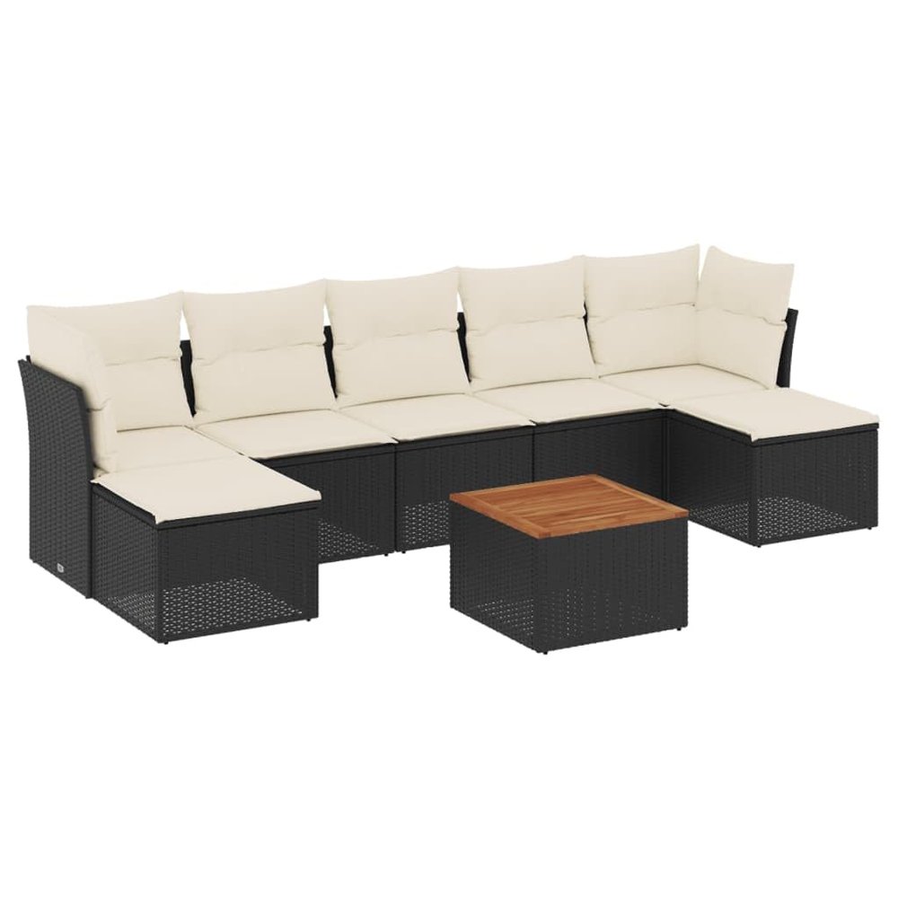 vidaXL 8-Piece Garden Sofa Set with Cushions Black Poly Rattan