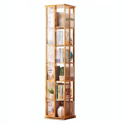 360-Degree Bamboo Bookshelf, 5/6-Tier Square Plant Stand, Acrylic Living Room Storage Cabinet