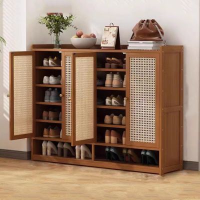 HOLGVE Bamboo Shoe Cabinet, Modern Freestanding Shoe Storage, 120 x 94 cm