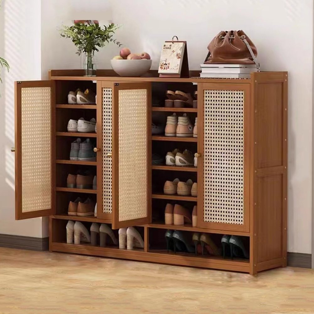 HOLGVE Bamboo Shoe Cabinet, Modern Freestanding Shoe Storage, 120 x 94 cm