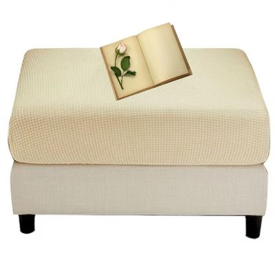 Stretch Ottoman Cover, Square/Rectangular Stool Cover, Gray/Green, 70–80 cm