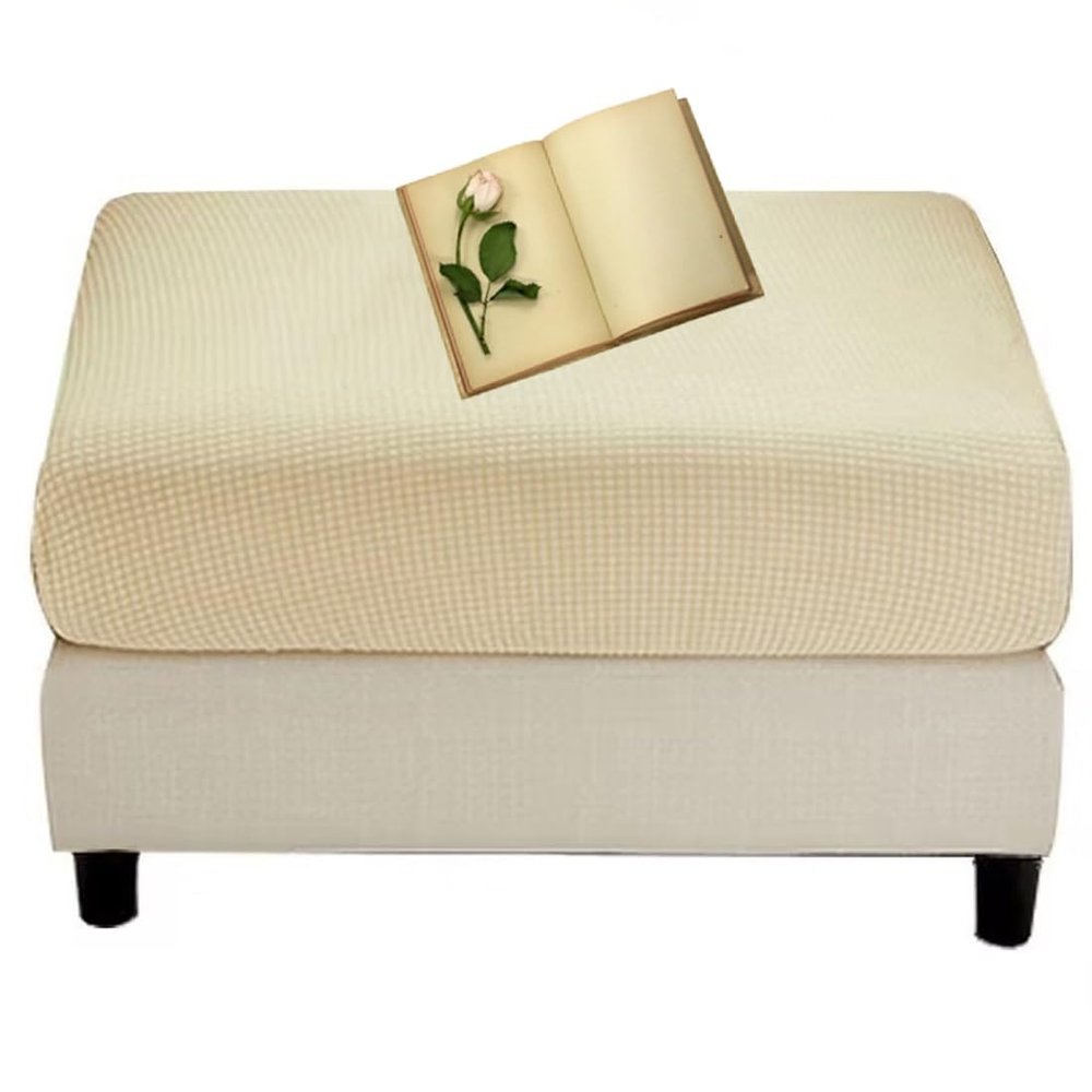 Stretch Ottoman Cover, Square/Rectangular Stool Cover, Gray/Green, 70–80 cm